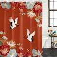 thumbnail image 2 of Red Crane Shower Curtain, Waterproof Shower Curtains for Bathroom, Vintage Red Teal Spring Floral Botanical Washable Fabric Bathtub Curtain Set Bath Decor with 12 Hooks Stall 36"x72", 2 of 8