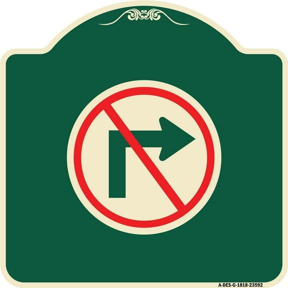 SignMission Designer Series Sign - No Right Turn (Graphic Only) | Green & Tan 18" X 18" Heavy-Gauge Aluminum Architectural Sign | Protect Your Business & Municipality | Made in the USA