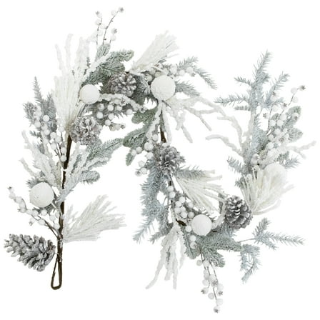 Northlight Flocked Pinecones and Berries Artificial Pine Christmas Garland - 6' x 8" - Unlit