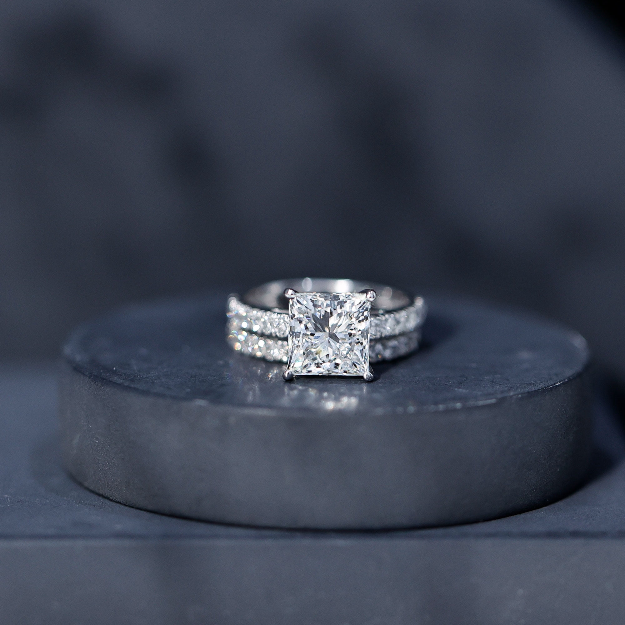 Rosec Jewels IGI Certified 2 Carat Lab Grown Diamond Princess Cut Engagement Ring Set for Women - E-VS1 Quality - With Jewelry Box, 14K White Gold, US 3.50