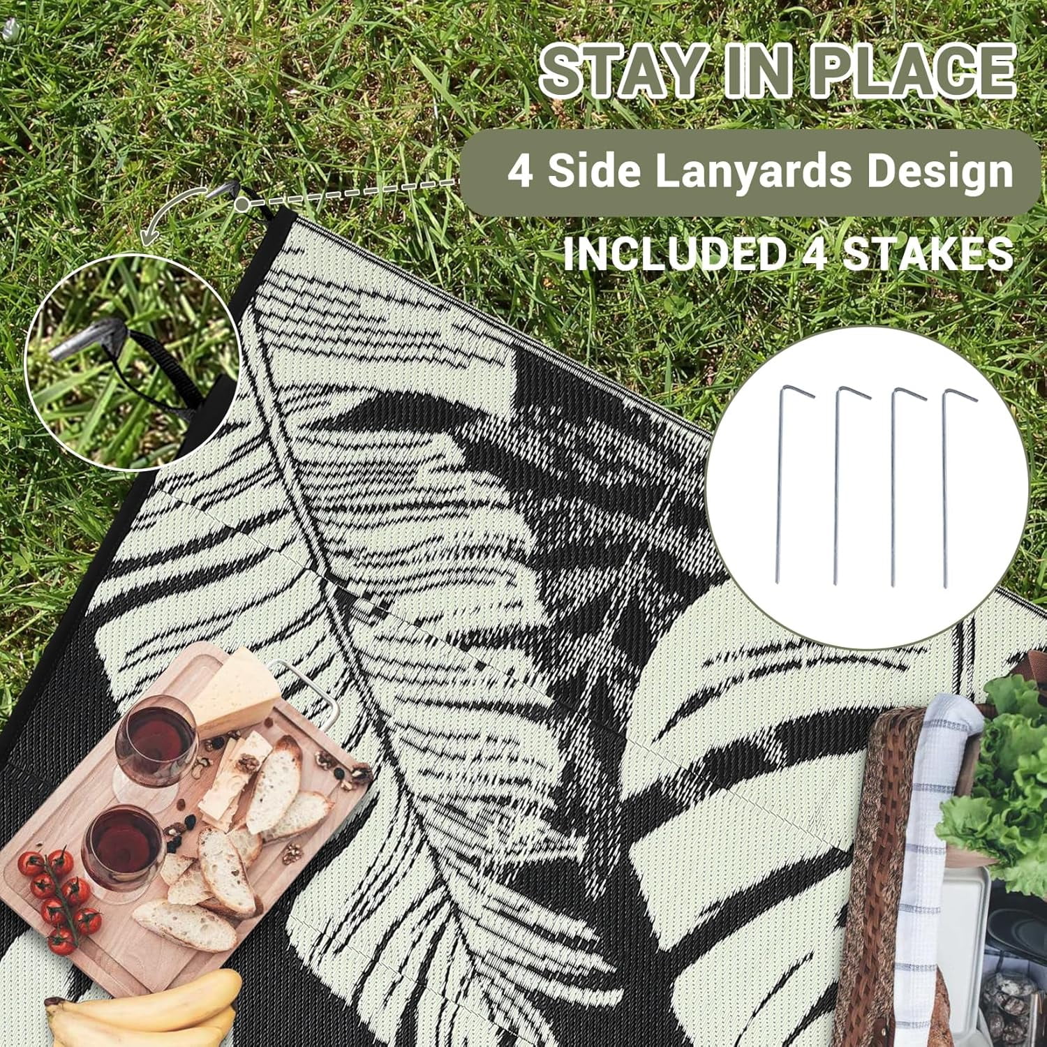 5*8ft/6*9ft/9*12ft/8*10ft/9*18ft/10*14ft/10*20ft Plastic Straw Rug Outdoor Rug Modern Leaves Area Rug Waterproof Patio Rug Outdoor Camping Rug for RV Porch Deck Camper Balcony Backyard