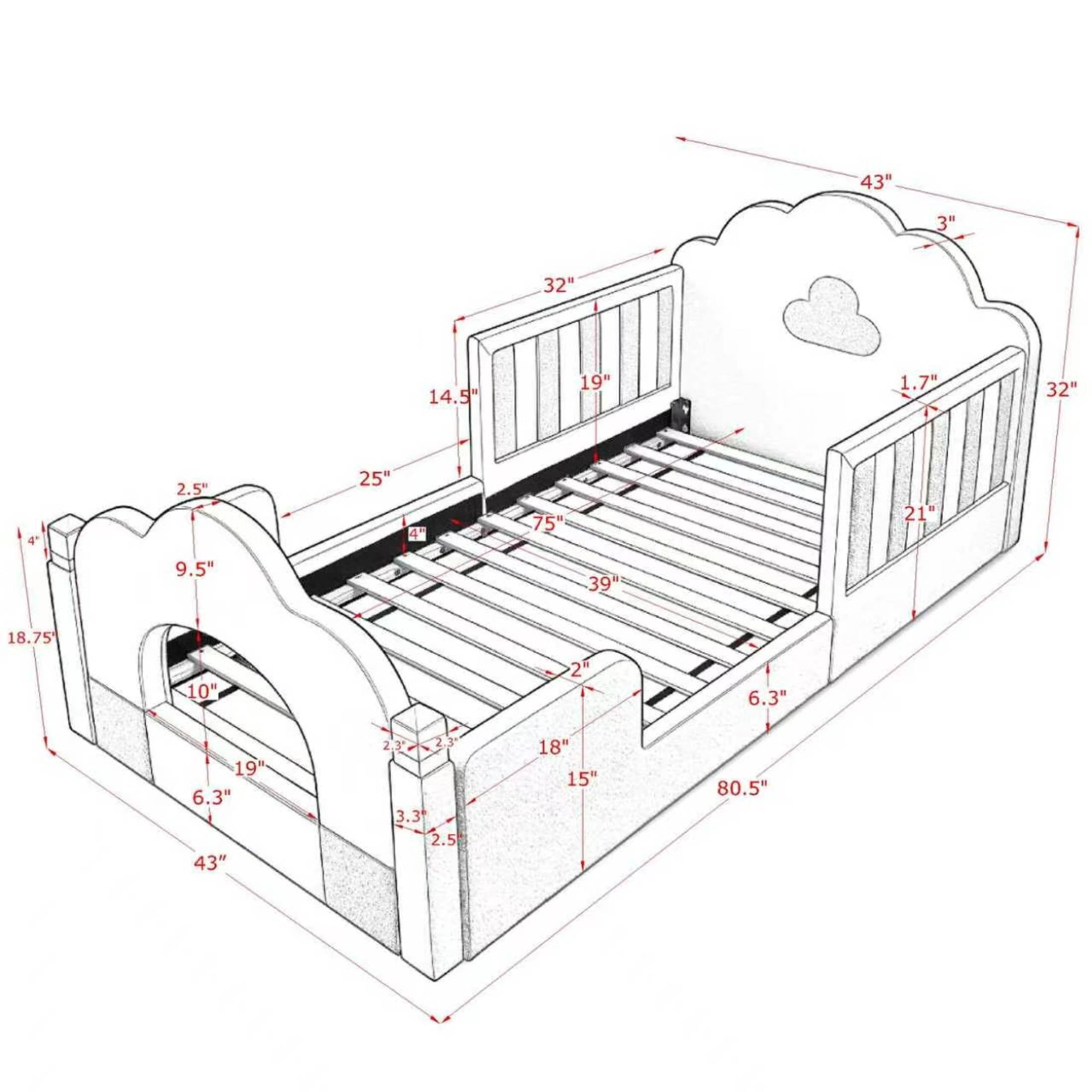 GDF Studio Arvion Twin Size Cloud Bed with Safety Guardrails & Solid Wood Frame, Boucle Fabric Upholstered Bed, White