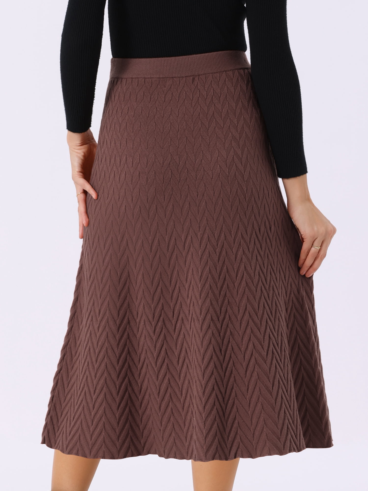 DARING DIVA Women's A-Line Skirts Stretchy Sweater Midi Skirt XL Coffee