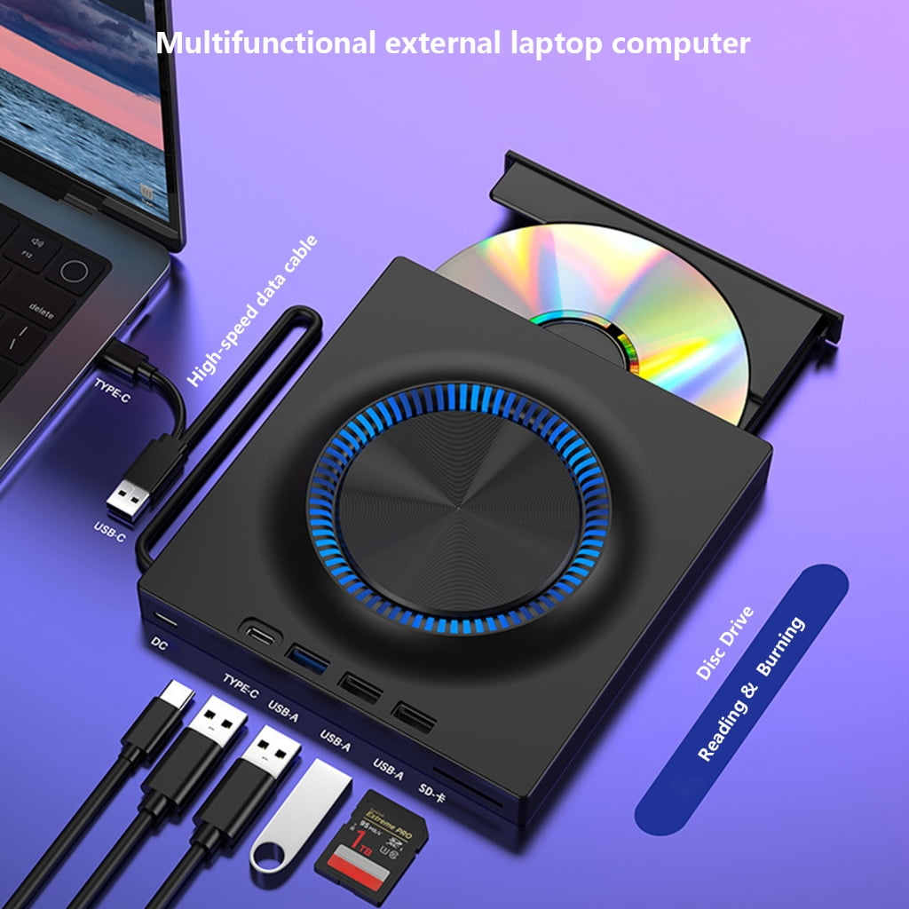 MultiFunctional External Dvds Drive Featuring USB3.0 Type C Port Builts In Cable