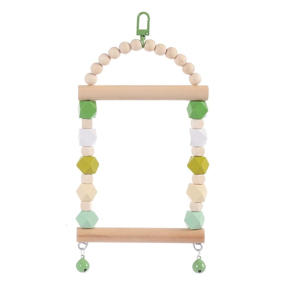 SDFGTstore Small Bird Swing Toys Wooden Parrot Perch Hanging with Metal Bells Wooden Beads