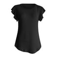 thumbnail image 5 of Scyoekwg Trendy Womens Tunic Tops Dressy Blouse Casual Short Sleeve Tshirt Loose Comfy Blouse Crewneck Ruffle Classic Solid Color Tunic Tops (Black,XXL), 5 of 6