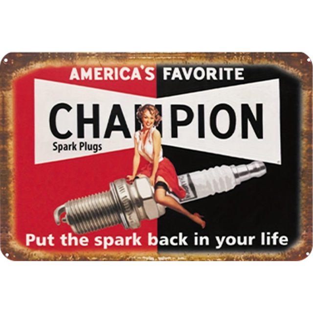 Placa Metal Vintage Champion Bujía Arte Pintura Hierro Rectangular 30x20cm