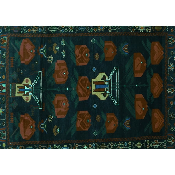 Ahgly Company Machine Washable Indoor Rectangle Animal Turquoise Blue Traditional Area Rugs, 7' x 10'