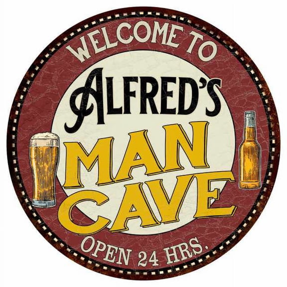 Alfred's Man Cave 14" Round Metal Sign Kitchen Bar Wall Decor 100140035241