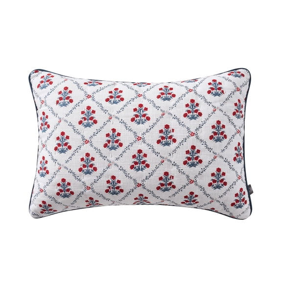 Poppy Trellis Decorative Pillow, Red/White/Blue, 19" x 13", by My Texas House