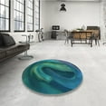 thumbnail image 4 of Ahgly Company Machine Washable Indoor Round Transitional Medium Teal Green Area Rugs, 4' Round, 4 of 7