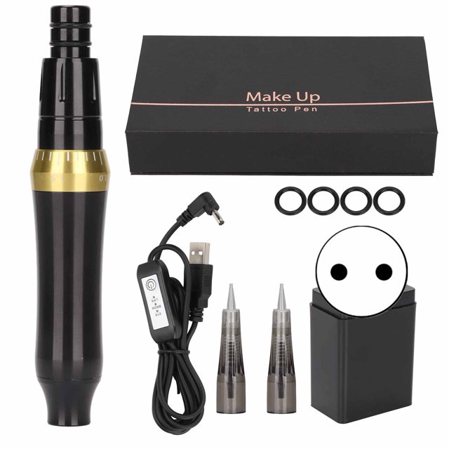 Lápiz de tatuaje semipermanente, delineador de cejas, labios, máquina de maquillaje microblading, negro, 110-240 V, enchufe de la UE