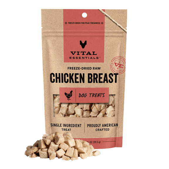 Vital Essentials Chicken Breast Dog Treats, 2.1 oz | Freeze-Dried Raw | Single Ingredient | Training Treats or Meal Toppers