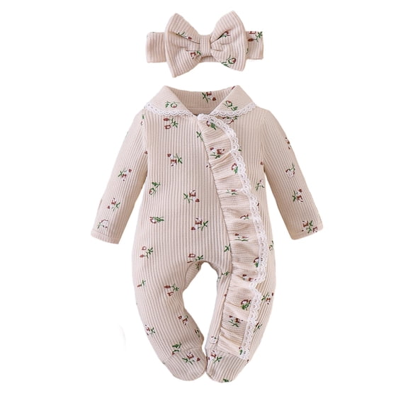 Akiihool Little Girl Romper Baby Boy Girl Solid Romper Ribbed Knit Long Sleeve One Piece Jumpsuit Clothes White,0-3 Months