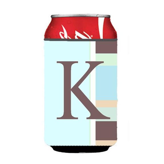 Letter K Initial Monogram - Blue Stripes Can or Bottle Hugger