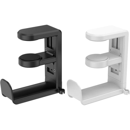 Rotating Headphone Stand - EURPMASK PC Gaming Headset Stand, Adjustable Clamp-on Headphone Holder, Headphone Hanger Hook Under Desk with 360 Degree Swivel&Cable Clip Organizer - Black+White, 2 Pack