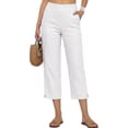 thumbnail image 4 of BODOAO Womens Capri Cotton Linen Pants Pull on Breathable Elastic Waist Pants Summer Travel Pants Loungewear Casual Capri Length Cotton Linen Blend Loose Fit With Pockets White M, 4 of 9