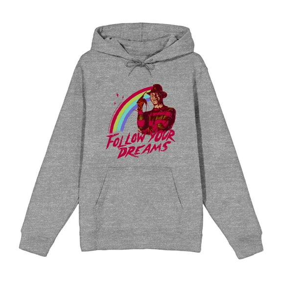 A Nightmare On Elm Street Follow Your Dreams Adult Heather Gray Long Sleeve Hoodie-Medium