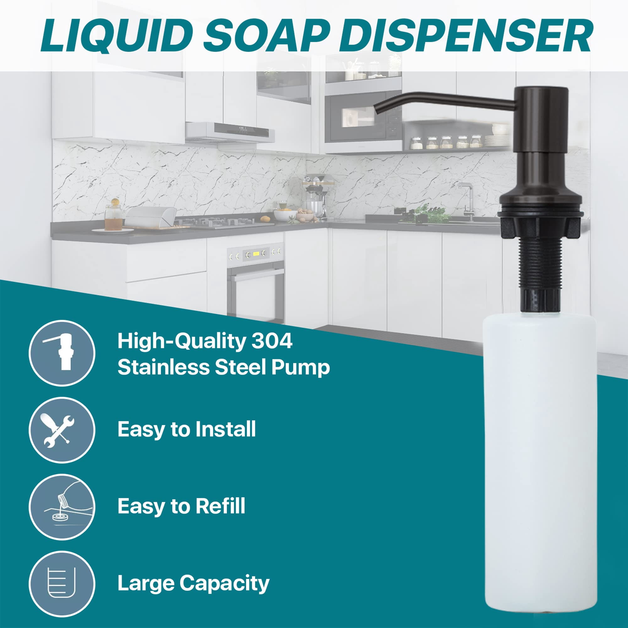 Strictly Sinks Liquid Soap Dispenser Stainless Steel Refillable Dish Soap Dispenser Bottle with Pump