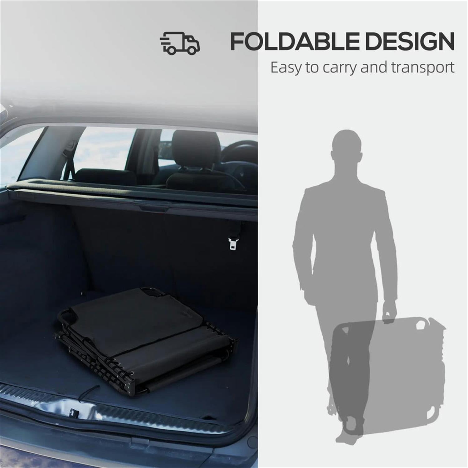 Demi Bonn 2 Piece Outdoor Folding Lounger Chaise with Reclining, Heavy Duty Frame, Portable Relaxation for Beach, Yard, Patio, Black