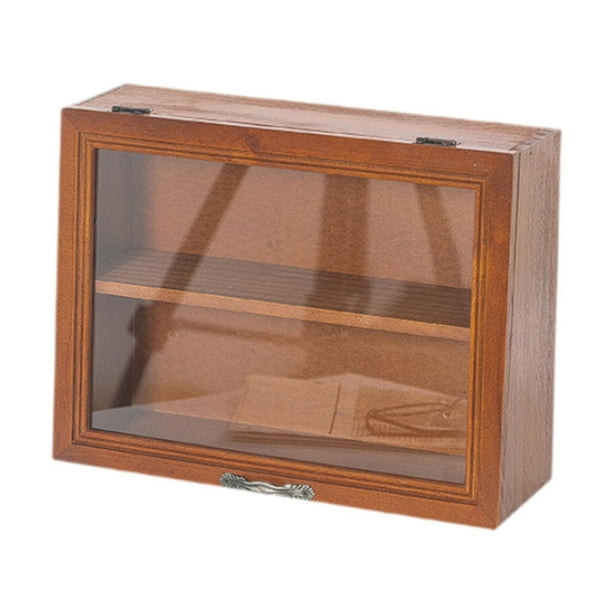 Gabinete de almacenamiento de escritorio, caja de madera para guardar cosméticos, retro, de 2 niveles, expositor de escritorio, estante para guardar b