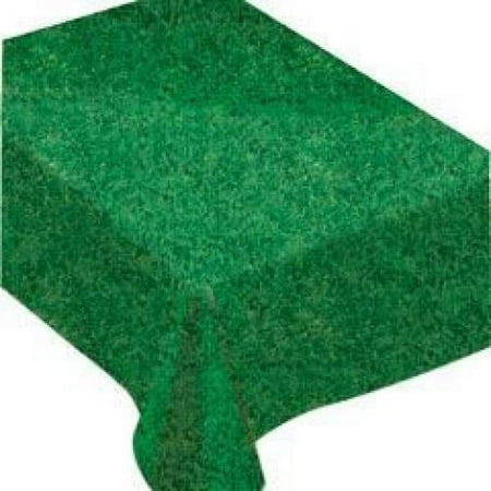 Amscan Baseball Fun Birthday Party Grass Flannel-Backed Vinyl Table Cover (1 Piece), Green, 14.75 x 8.5"