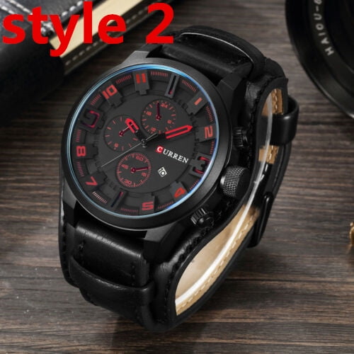 Men Casual Analog Quartz Watch Leather Band Wrist Watch Color