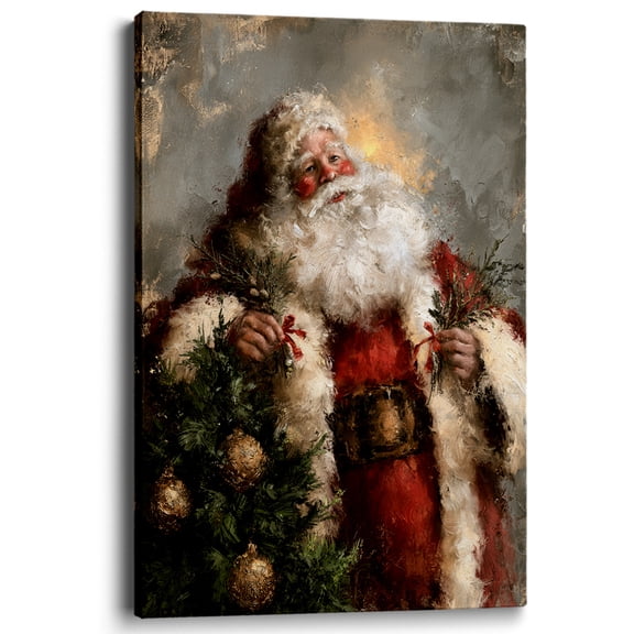 Pioneer Art Vintage Santa Claus Portrait Holiday Wall Art For Living Room Decor 12x8 Inch