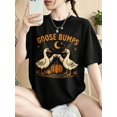 thumbnail image 2 of Women's Funny Goose Bumps Graphic T‑Shirt, Retro Witch Geese Pumpkin Moon Print, Casual Autumn Halloween Short‑Sleeve Crew Neck Tee, Fall Holiday Party Gift Top, 2 of 8