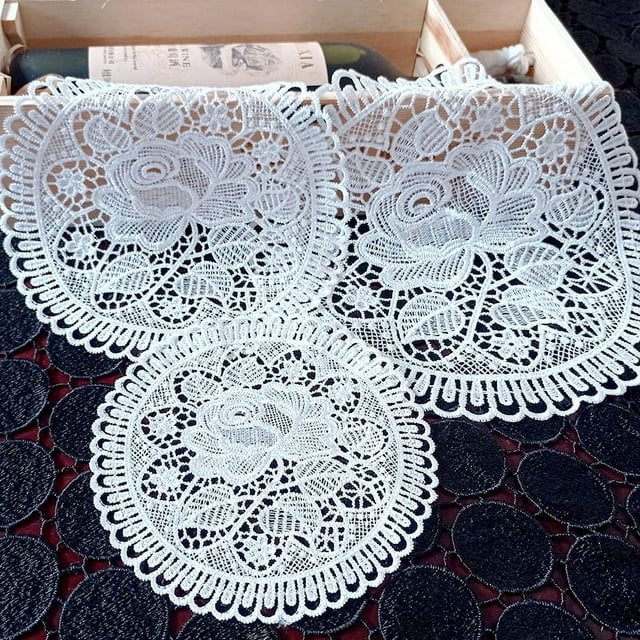 Round Hollow Coaster Lace Embroidered Tablecloth Dining Table Bowl Heat Insulation Mat Fabric Decorative Ornaments Props
