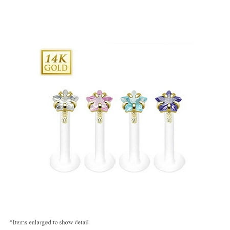 - Bio-Flex 16G Shaft Labret Monroe with 14K Gold Star Cut CZ Prong Set