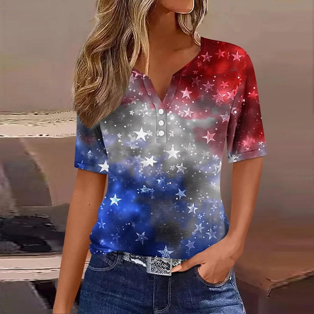 Xdegoge Chemises Patriotiques à Drapeau, Vêtements Mignons Blouses pour Ados en Coton, Hauts Grande Taille pour Femmes 4X-5X, Chemises Rouges Grande Taille, Liquidation Mode, Ropa de Mujer Paraerano, Multicolore 2X