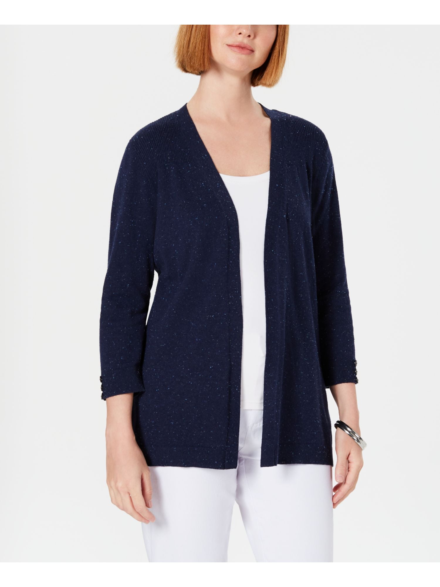Karen Scott Womens Sweater Striped Button Down Cardigan SWEATER Navy Blue Karen Scott Womens Sweater Striped Button Down Cardigan SWEATER Navy Blue