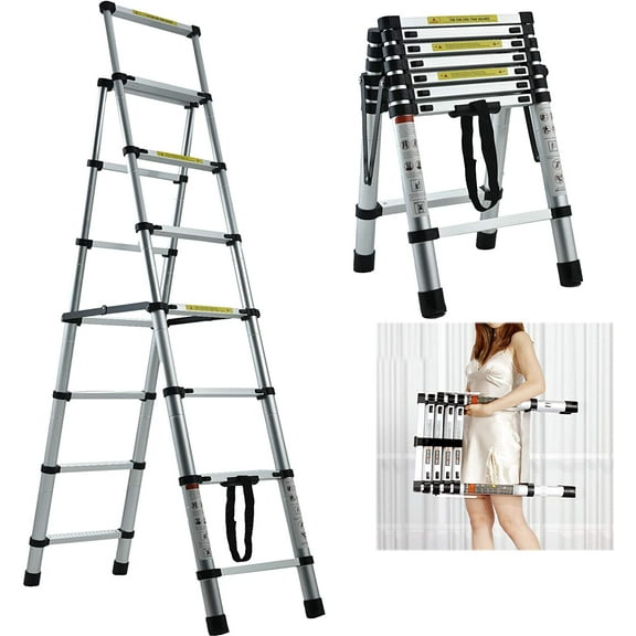 Bowoshen 6 7(2-2.3M) Aluminum Telescoping Stepladder, Folding Lightweight Multi Purpose Step Stool