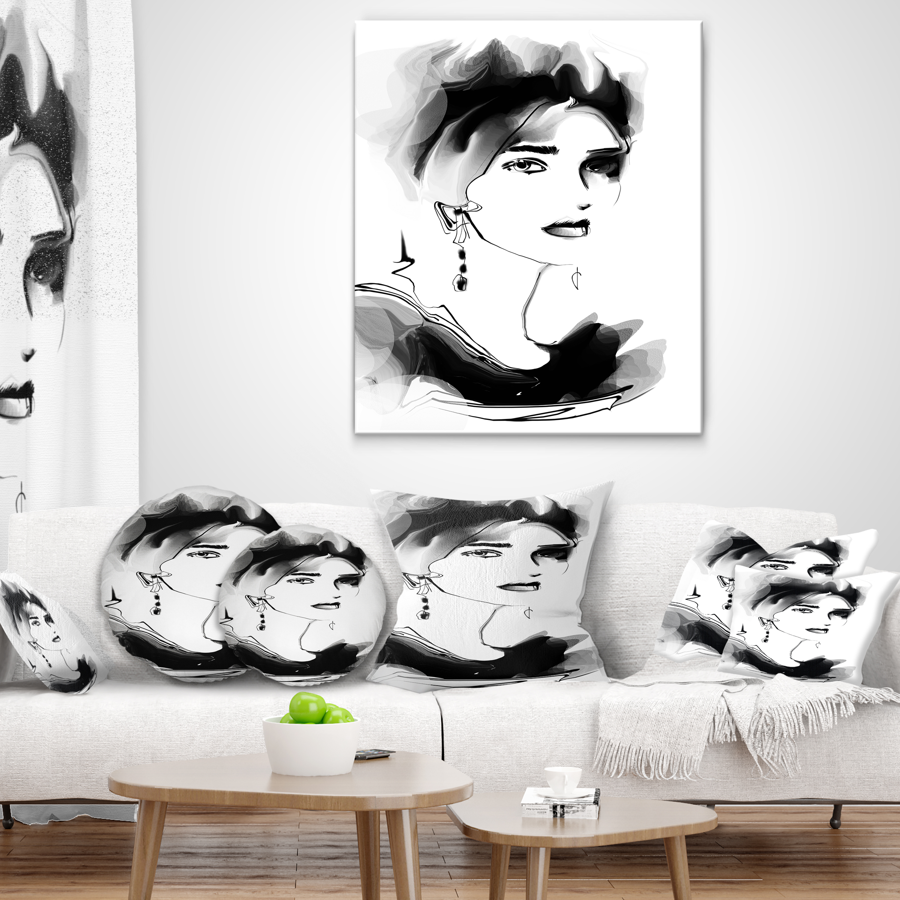 Designart Pretty Woman Black - Abstract Portrait Throw Pillow - 18x18