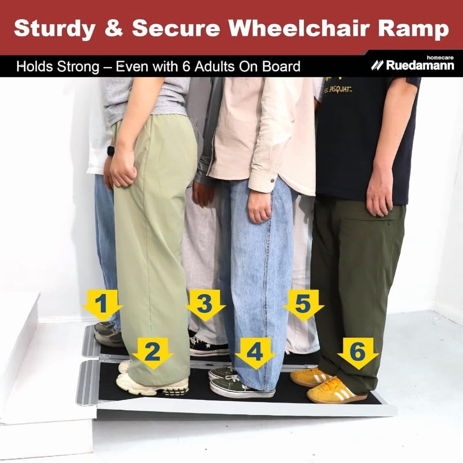 Ruedamann 3FT Portable Wheelchair Ramp, Non-Slip Aluminum Folding Handicap Ramp for Doorways, Wheel Chair Threshold Ramp for Home Steps, Stairs, Wheelchair, Scooters, Pets, Entry