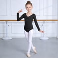 thumbnail image 2 of Curuila Toddler Girls Jumpsuit Dance Wear Long Sleeve Solid Color V Neck Performances Stretch Comfortable Bodysuits Black Size 2-3 Years, 2 of 4