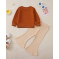 thumbnail image 4 of KIMI BEAR 2T Toddler Girl Outfit Set 3T Child Girls Winter Clothes Long Sleeves Bowknot Pullover Top Solid Color Flared Pants 2pcs Clothing Brown, 4 of 5