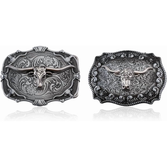 2 Pcs 2 Styles Western Cowboy Belt Buckle Alloy Smooth Buckles Belt Fastener for West Cowboy Flat Round Oval Western Belt Buckles Silver for DIY