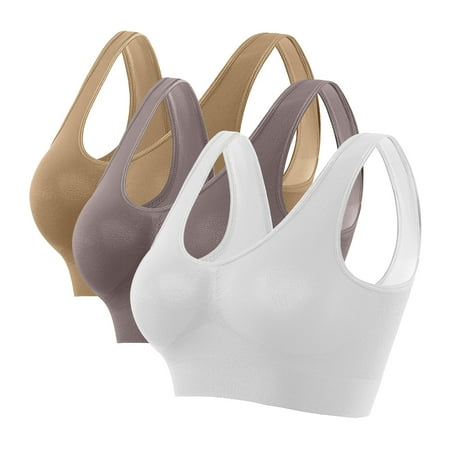 LYEAA Womens Push up Bras 3 Pack Support Plus Size Wireless Cool thin Sport Yoga Bra Solid Stretch Fitness Workout Bra Full Cup Comfortable Bras Pullover Breathable Sleeping Bras Multicolor 2XL