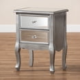 thumbnail image 4 of Baxton Studio Leonie Modern Transitional French Brushed Silver Finished Wood and Mirrored Glass 2-Drawer End Table, 4 of 9