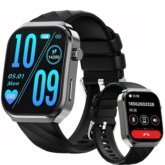 Kisportee Smart Watch for Men, 2.2'' AMOLED HD Curved Screen Watch Fitness Tracker with Wireless Calls, 100 Sport Modes, IP68 Waterproof, 30 Day Standby Smartwatch Compatible IOS/Android, Black