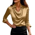 thumbnail image 6 of purcolt Womens Cowl Neck Ruched Tops Elegant Ruffled 3/4 Length Sleeve Shirts Dressy Casual Tunic Tops for Work Office, 6 of 9