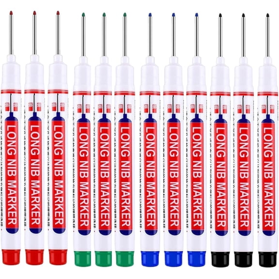 12 Pcs Long Nib Marker Pen Waterproof Construction Marker Pens, Deep Hole Markerhole Marker Spray Pen Colorful Marking Carpenter For Carpenters Builders Construction(Black/Blue/Red/Green)
