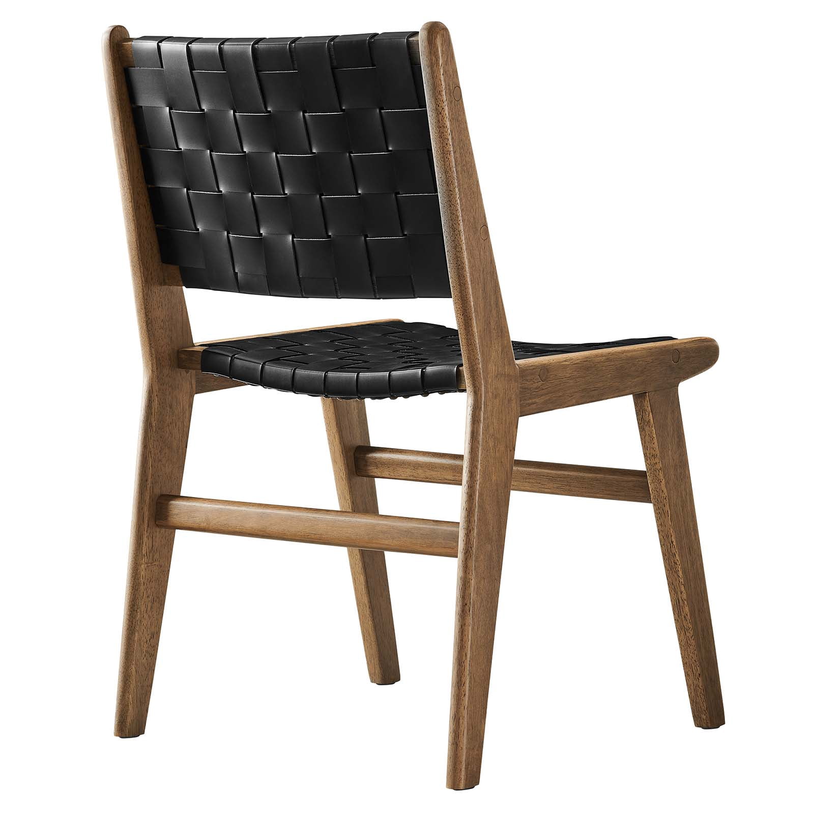 Modway Saoirse 17.5" Woven Leather Dining Side Chair in Walnut/Black (Set of 2)