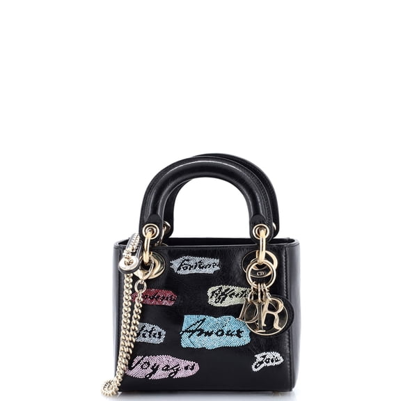 Pre-Owned Lady Dior Chain Bag Beaded Leather Mini By Rebag