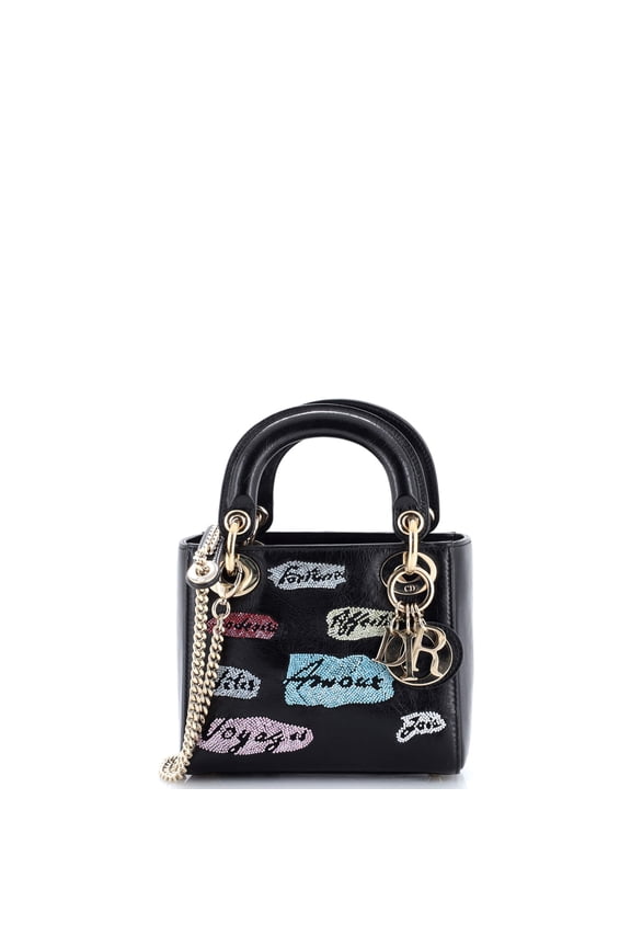 Pre-Owned Lady Dior Chain Bag Beaded Leather Mini By Rebag