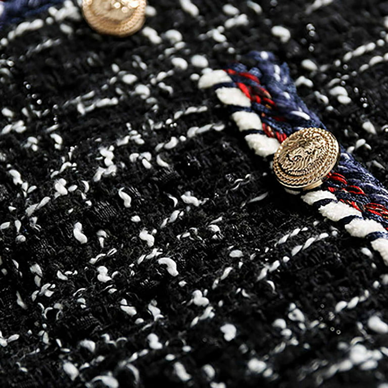 symoid Womens Coats & Jackets- Autumn and Winter Fashion Lattice Double  Breasted Tweed Plus Coat Black XL 