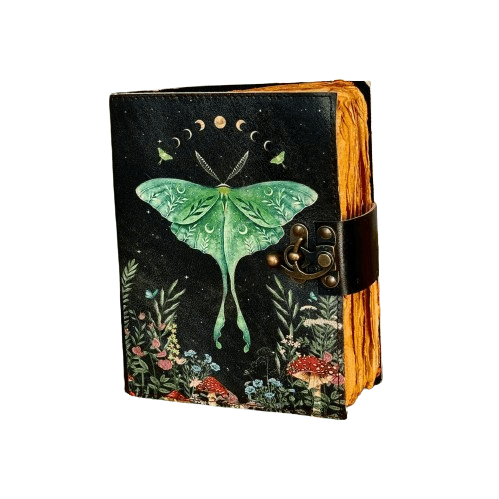 Moonlit Moth Keepsake Journal Handmade Leather Journal 5x7 – 200 Deckle Edge Pages, Vintage Artistic Notebook