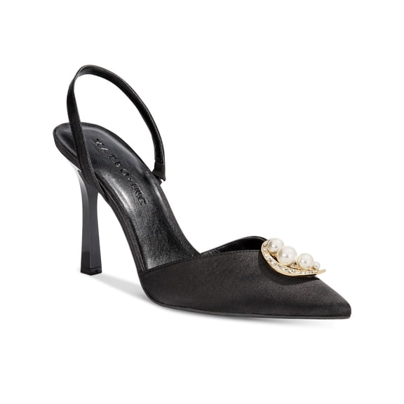 MATEO BY INC Womens Black Slingback Goring Embellished Victoria Pointed Toe Stiletto Slip On Dress Pumps Shoes 7 M